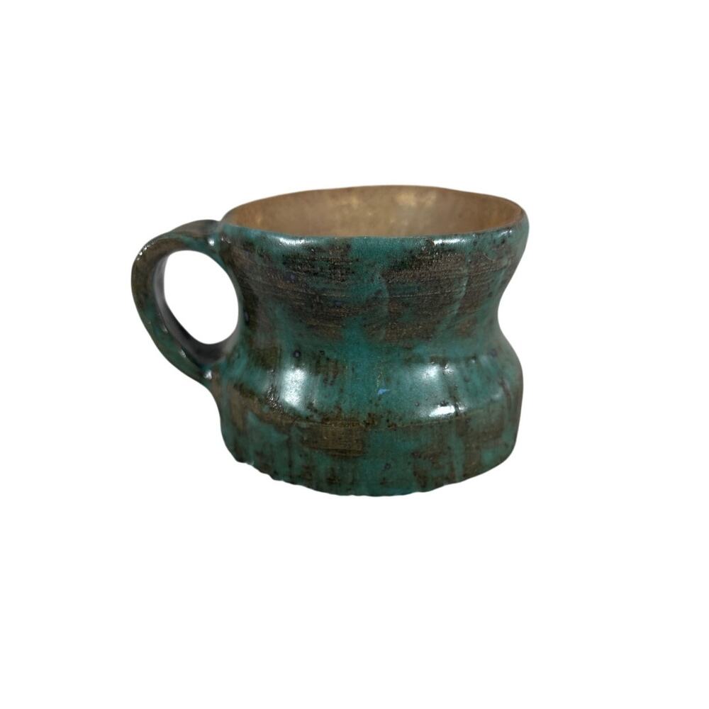 Yoshie Studio Pottery Cup Signed Small Green Handmade Mug